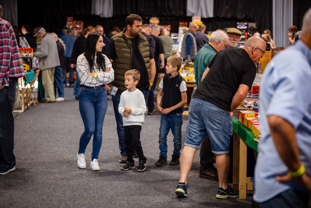 Families walking between trade stands at the Spalding Model Tractor Show