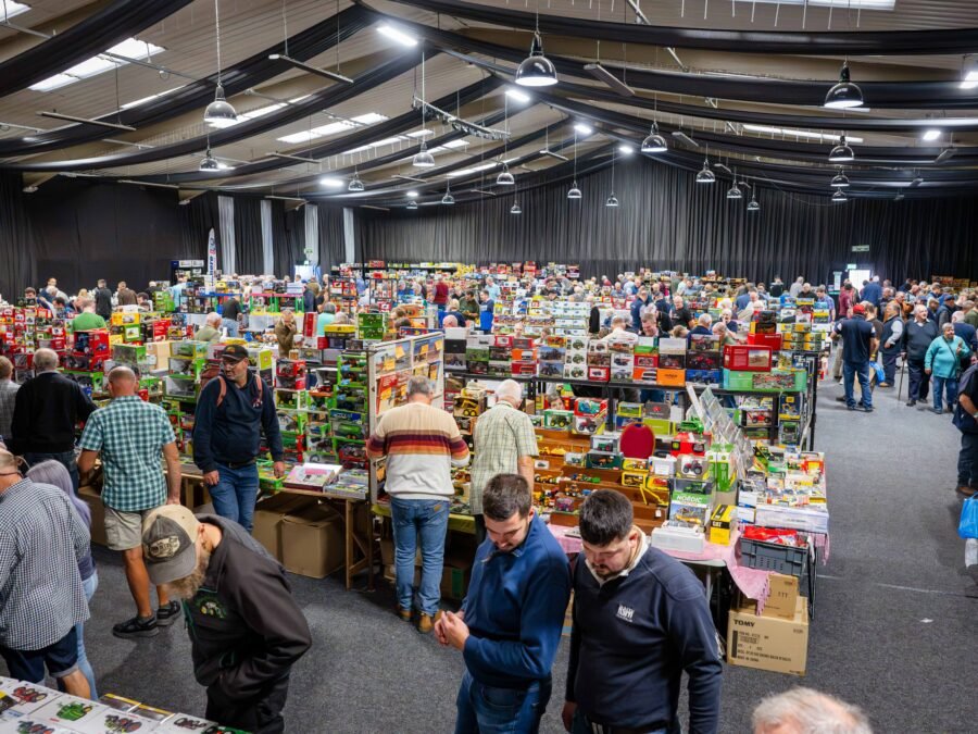 Wide view of the main hall at Springfields, with rows of trade stands and visitors