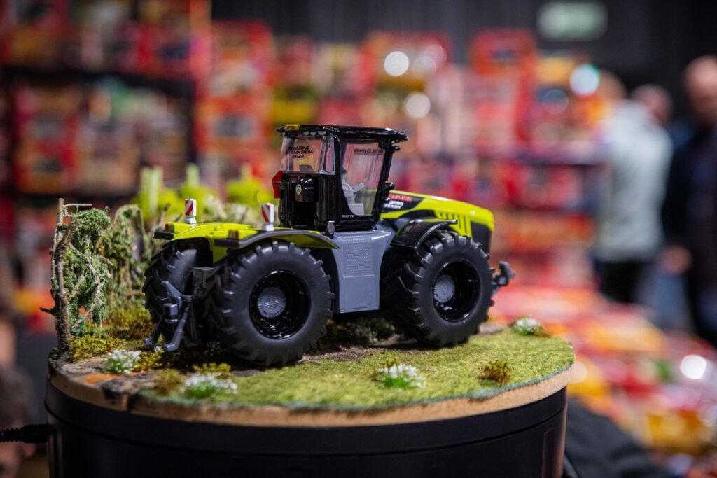 A model Claas Xerion tractor on a landscaped diorama base
